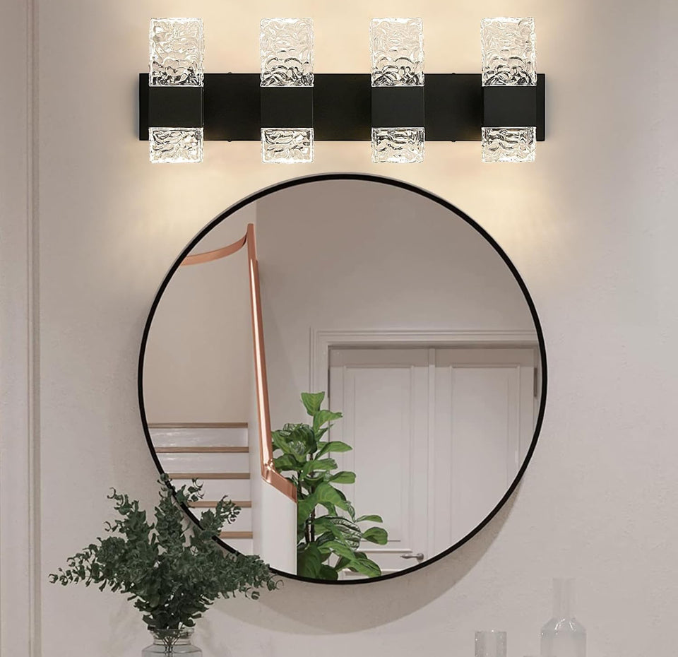 Open Box Epinl Black Bathroom Vanity Light Fixtures Bathroom Light Fixtures Over Mirror 4-Light 4000K LED Crystal Wall Sconces Modern 40W Brushed Hard
