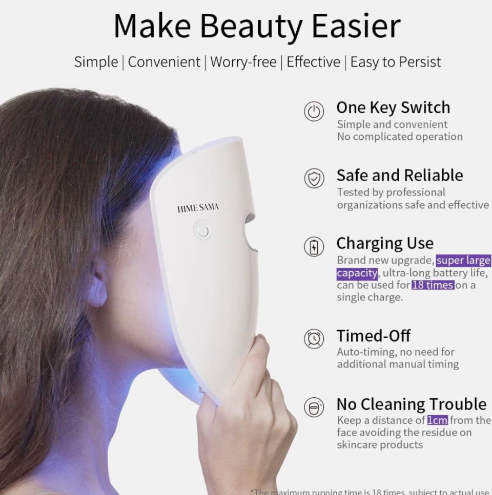 NEW hime sama Led Face Mask, Red Light Mask for Face, FSA/HSA Eligible, Infrared, Red & Blue Light Mask for Skin Care, Wrinkle Reduction, Wireless Fac