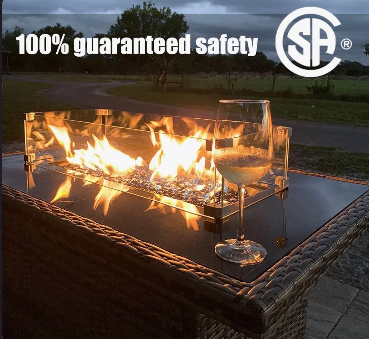 LayinSun Alturas 44"Propane Gas Fire Pit Table, 55000 Btu Rectangular Fire Pit With Glass Wind Guard For Outside Patio Deck Garden Backyard