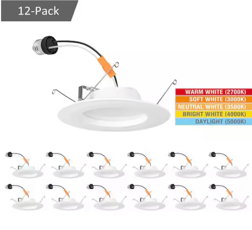 COMMERCIAL ELECTRIC 5/6 in. Integrated LED Recessed Retrofit Light Trim with Selectable Color Temperature, (12-Pack)