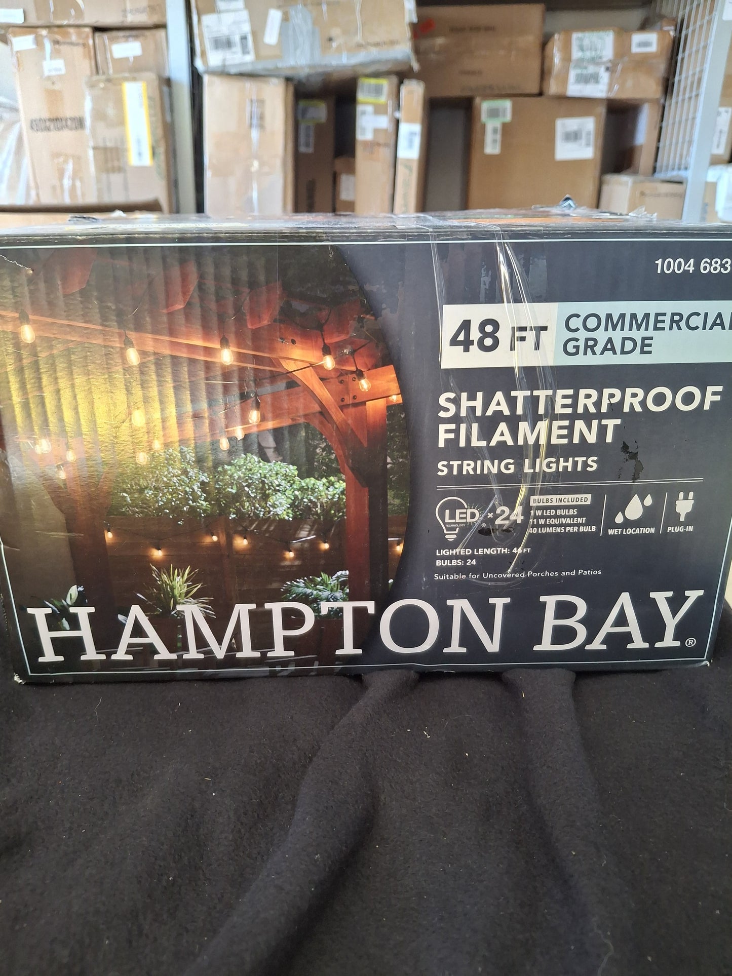 Open Box Hampton Bay 24-Light 48 ft. Plug-in Indoor/Outdoor Edison Patio String Light with S14 Single Filament LED Bulbs