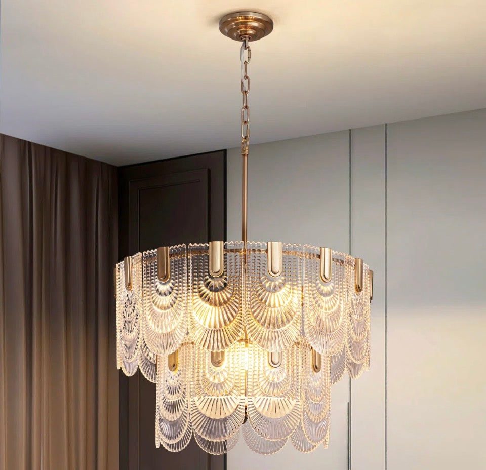 Mercer41 Aurthur 9-light dimmable tiered chandelier with gold glass and brushed brass finish
