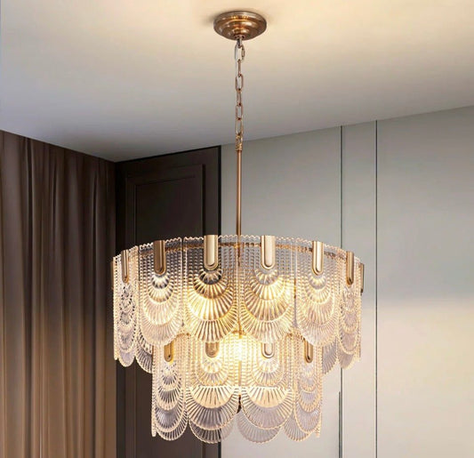 Mercer41 Aurthur 9-light dimmable tiered chandelier with gold glass and brushed brass finish