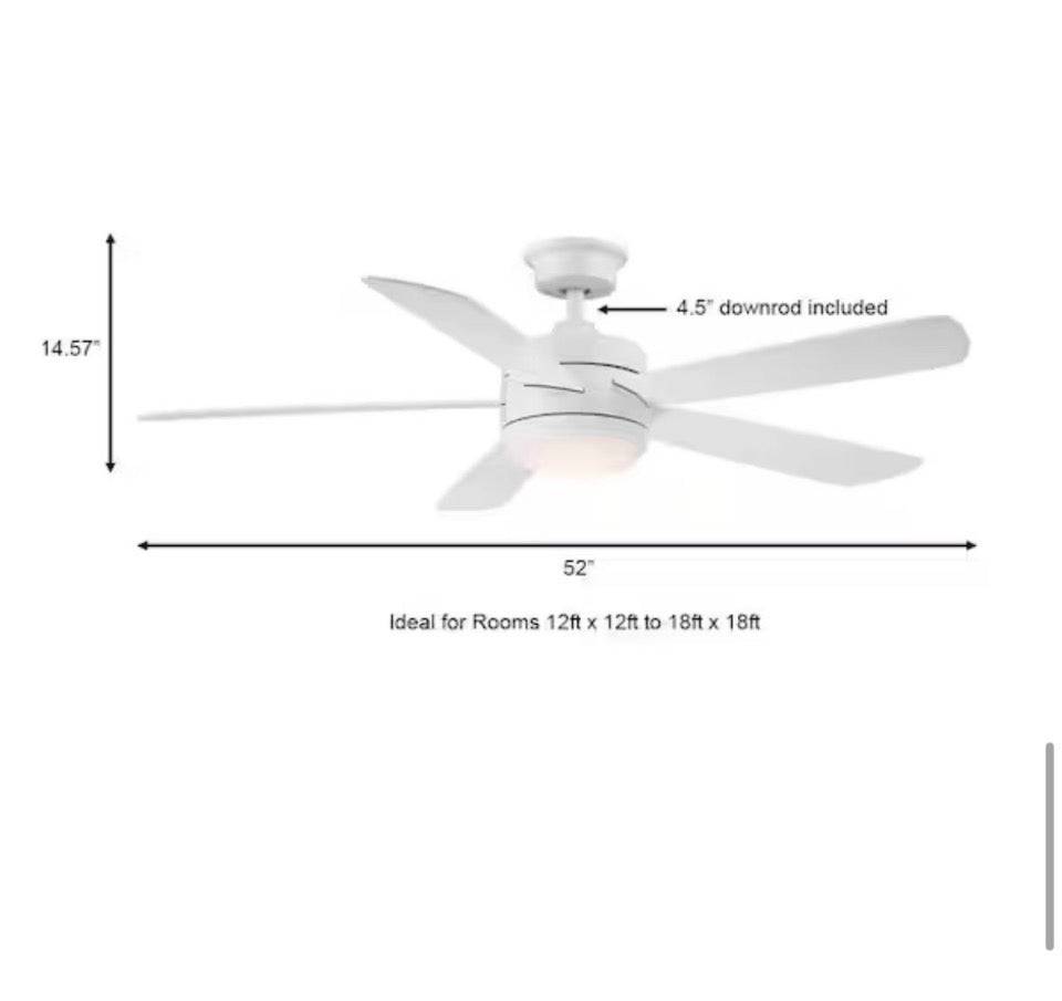 Open Box HAMPTON BAY Averly 52 in. Indoor Matte White Ceiling Fan with Adjustable White Integrated LED with Remote Control Included
