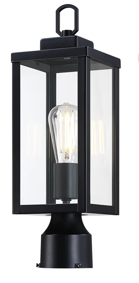 Open Box New YAOKUEM Outdoor Post Light, Pole Lantern, E26 Base 60W Max, Metal Housing Plus Glass, Wet Location Rated, Bulbs not Included, Matte Black
