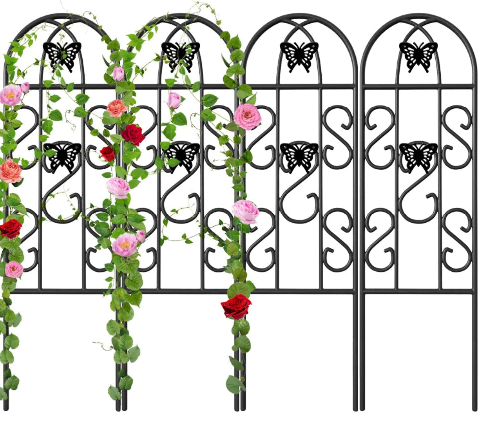 AMAGABELI GARDEN & HOME black iron garden trellis with butterfly design for climbing plants.