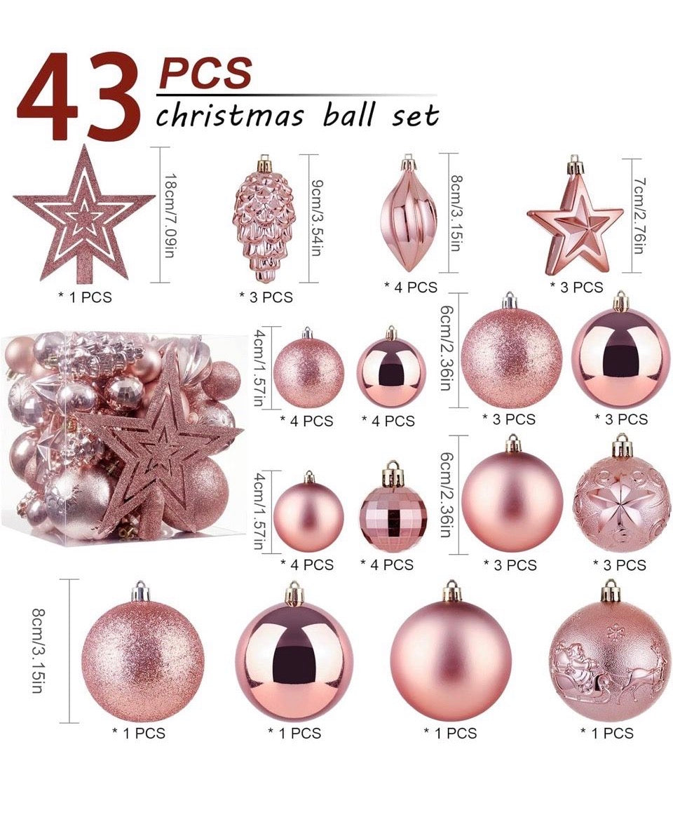 Brand new Cristbed Christmas Ball Ornaments - 43pcs Shatterproof Christmas Tree Decorative Hanging Ornaments with Loop for Xmas Holiday Party Wreath H