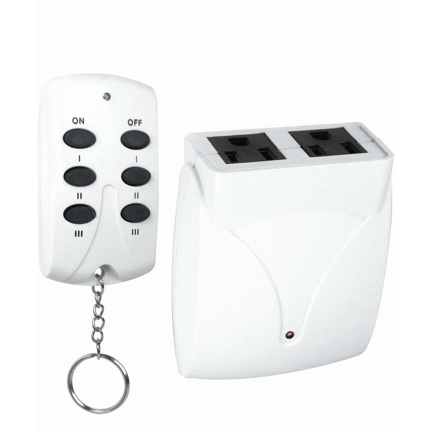 PRIME 3pk Wireless Remote Control Kit for indoor outlets with 6-button remote and three receivers on white background
