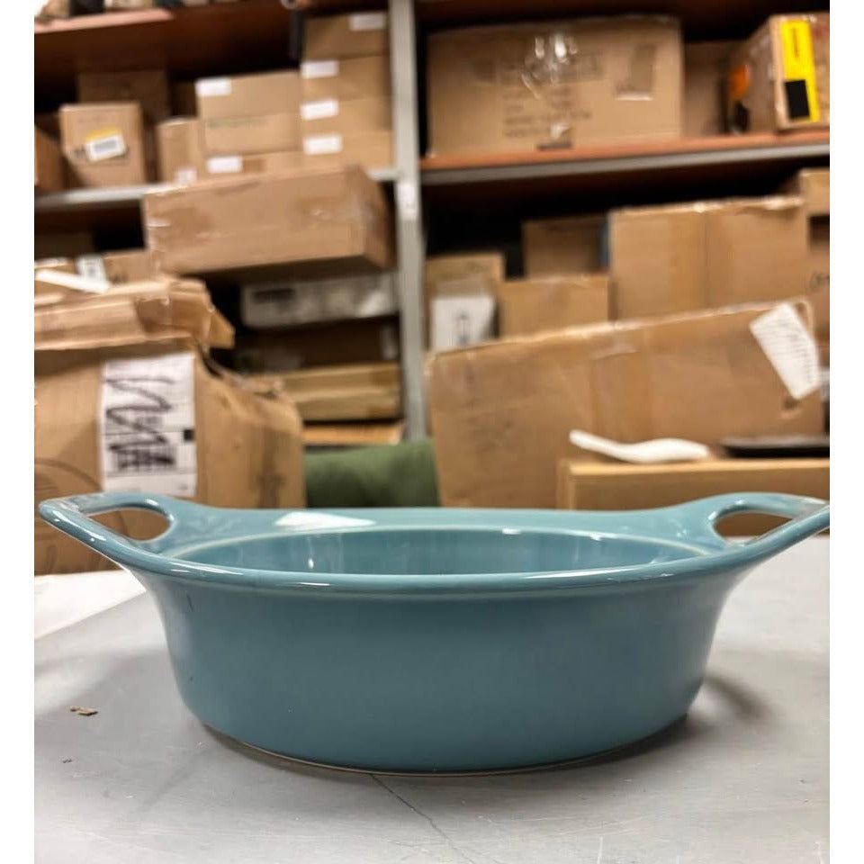 Rachael Ray Solid Glaze Ceramics Casserole Bakeware/Baker Set with Shared Lid, 3 Piece, Agave Blue