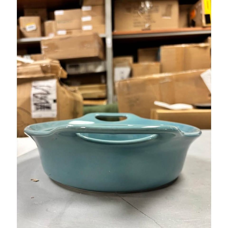 Rachael Ray Solid Glaze Ceramics Casserole Bakeware/Baker Set with Shared Lid, 3 Piece, Agave Blue