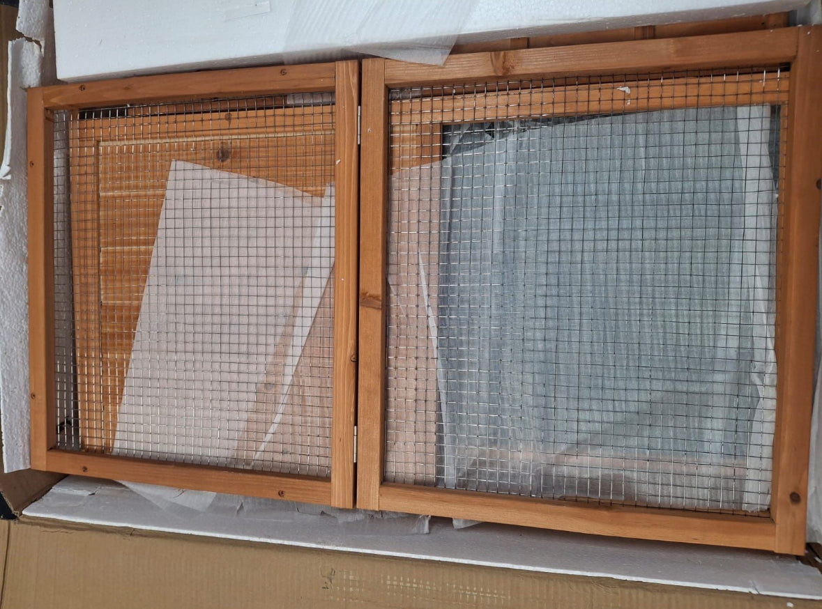 Open Box Ogrmar Chicken Coop Large Wooden Outdoor Bunny Rabbit Hutch Hen Cage with Ventilation Door, Removable Tray & Ramp Garden Backyard Pet House C