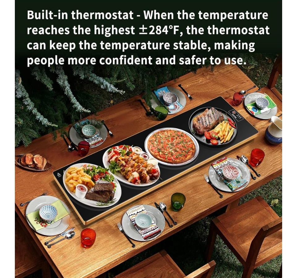 Wanish Electric Warming Tray（Extra Long 40”x12”），Food Warmer with Thermostat and Full Surface Heating，Food Warming Mat with 2 Temperature Modes for Pa
