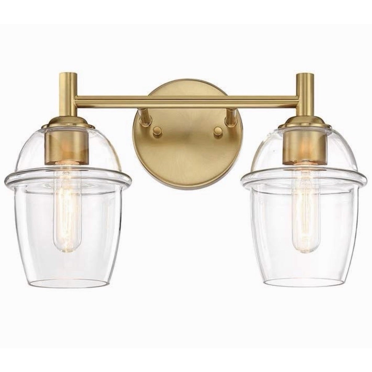 Designers Fountain Summer Jazz 2-light brushed gold vanity light with clear glass shades