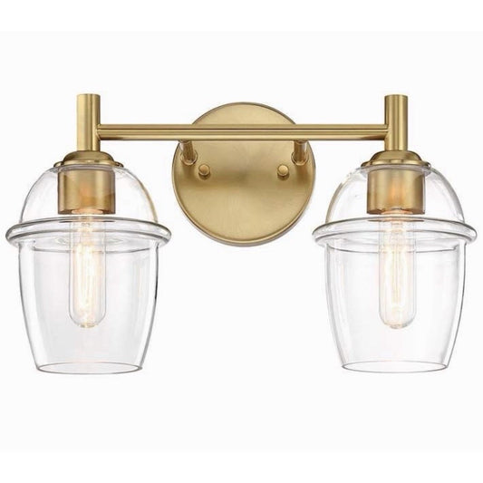 Designers Fountain Summer Jazz 2-light brushed gold vanity light with clear glass shades