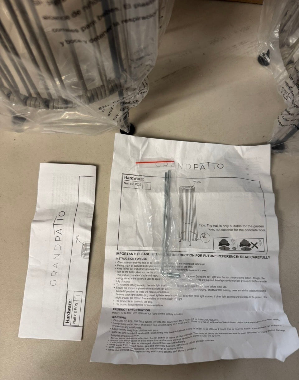 OPEN BOX NEW Grand patio 2-Pack Outdoor Floor Solar Light, Wicker Solar Patio Lamp Waterproof Outside Deck Lamp for Porch, Yard, Garden, Lawn Decoration