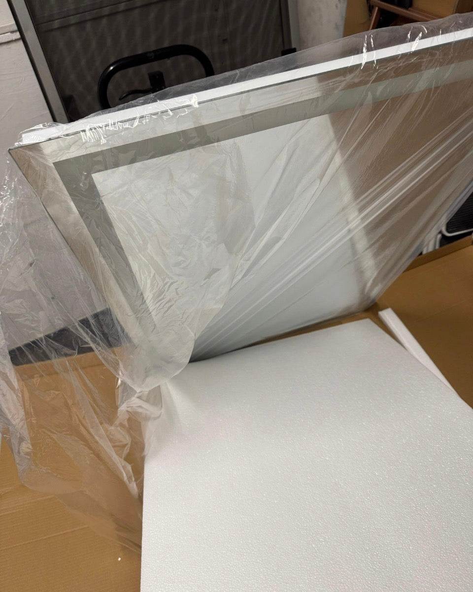 GLSLAND 26 in. W x 38 in. H LED Light Anti-Fog Rectangular Frameless Wall Bathroom Vanity Mirror White