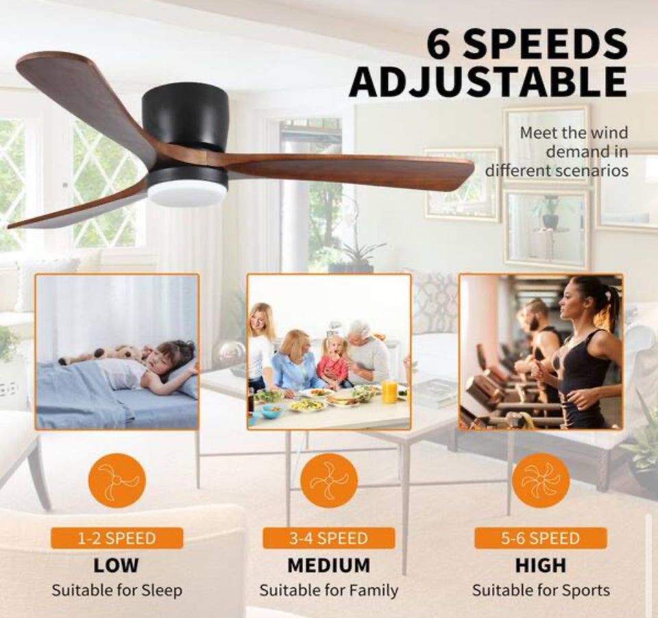 Open Box Sunpez 42 in. Indoor/Outdoor Black Modern Flush Mount LED Ceiling Fan with App, Wall and Remote Control Included