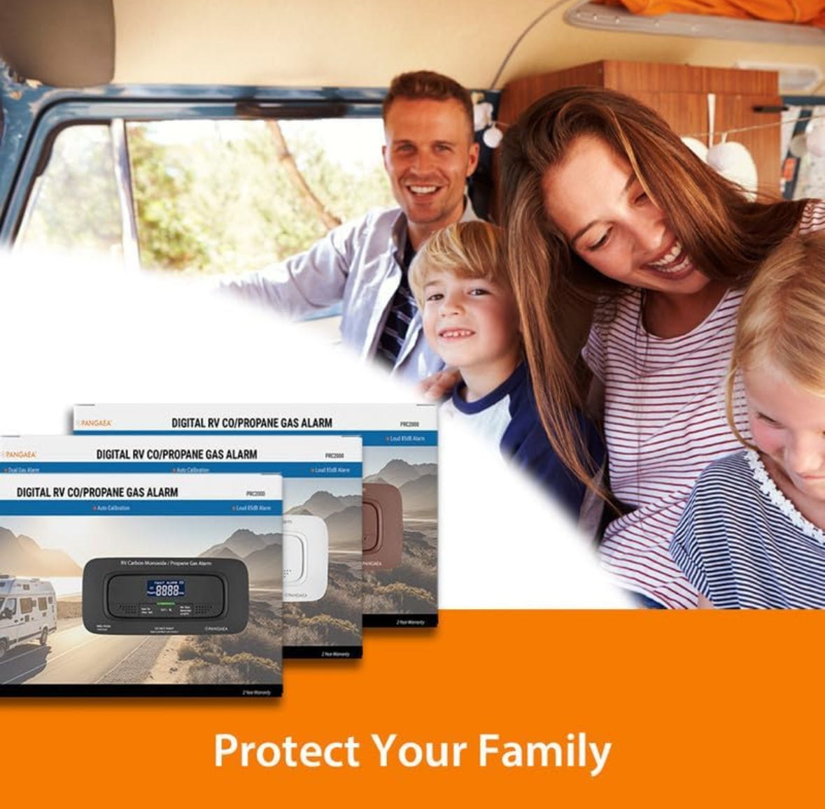 PANGAEA RV Carbon Monoxide & Propane Dual Gas Detector - Hard-Wired DC 12V, Large LCD Display, 85dB Loud Alarm, Easy Reset/Test Button - Ultimate Safety for Your Adventures (Flush Mount - Black