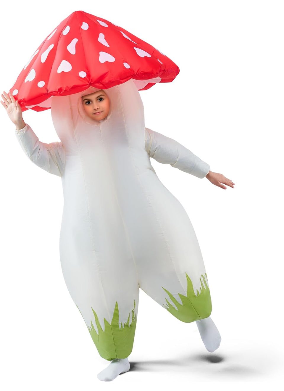 Brand New Spooktacular Creations Kids Inflatable Costume, Full Body Mushroom Blow Up Costume, Funny Deluxe Halloween Inflatable Suit for Dress Up Part