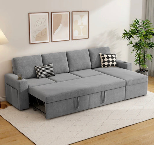 PRE-ASSEMBLED LATITUDE RUN Hatuner 100.5'' Upholstered Sleeper Sofa, L-Shaped Sofa Bed with Storage Chaise