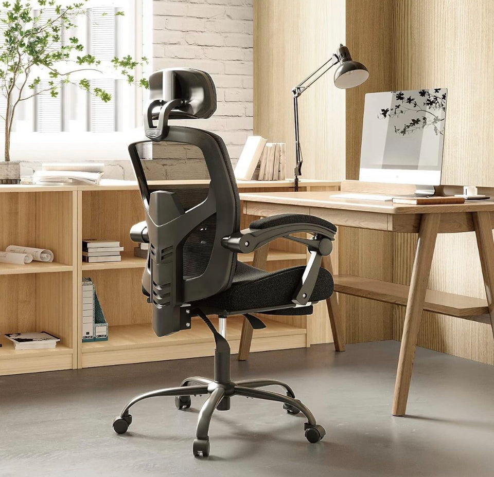 Open box GlasFlength Mesh Ergonomic Office Chair with Foot Rest, Big and Tall Comty Computer Desk Chair with Adjustable Headrest Backrest, Swivel Exec