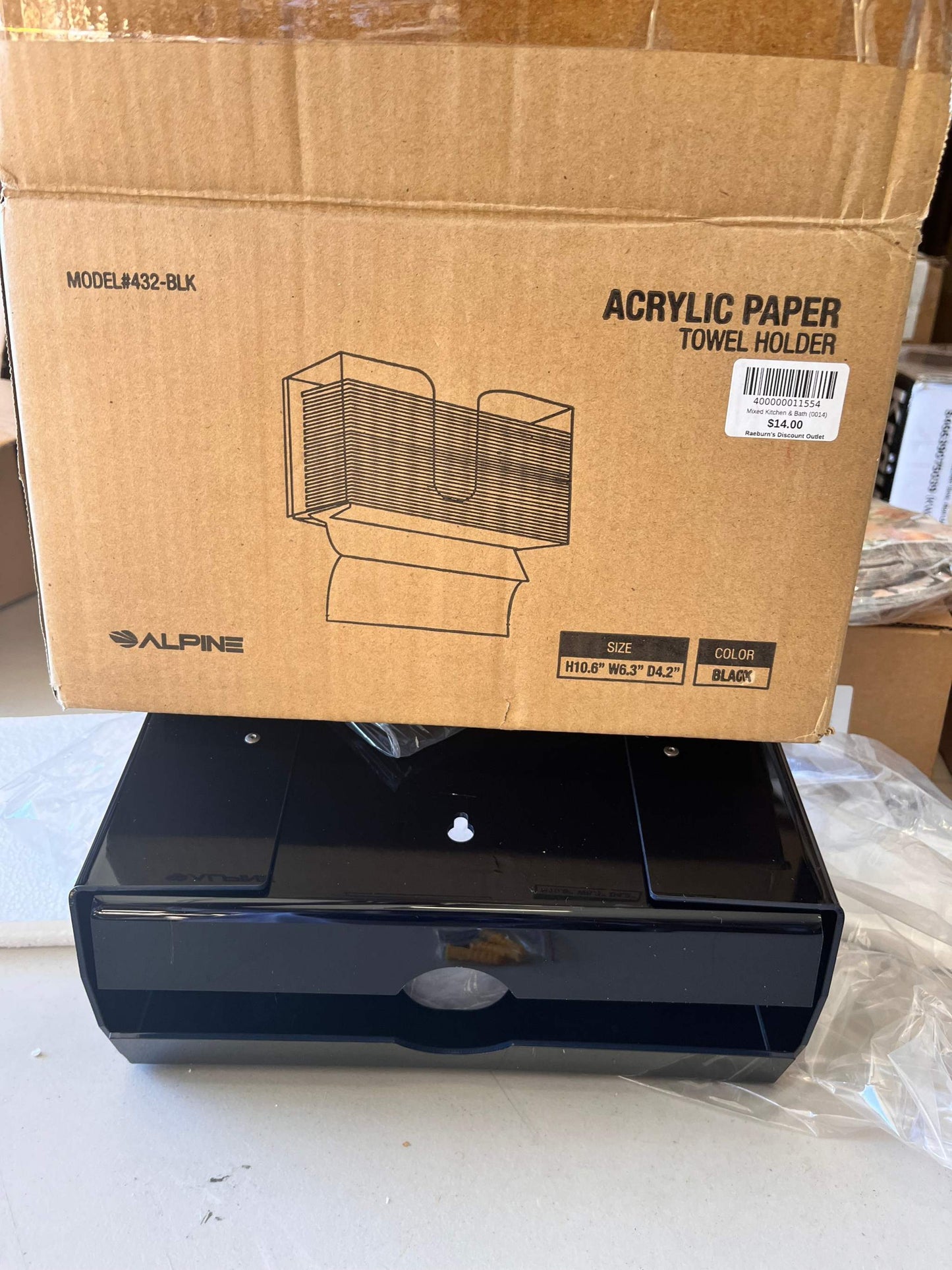 Open Box New Alpine Industries Acrylic Wall-Mounted Paper Towel Dispenser - Single or Multiple Towel Retrieval - Bi Fold and C Fold (Black)