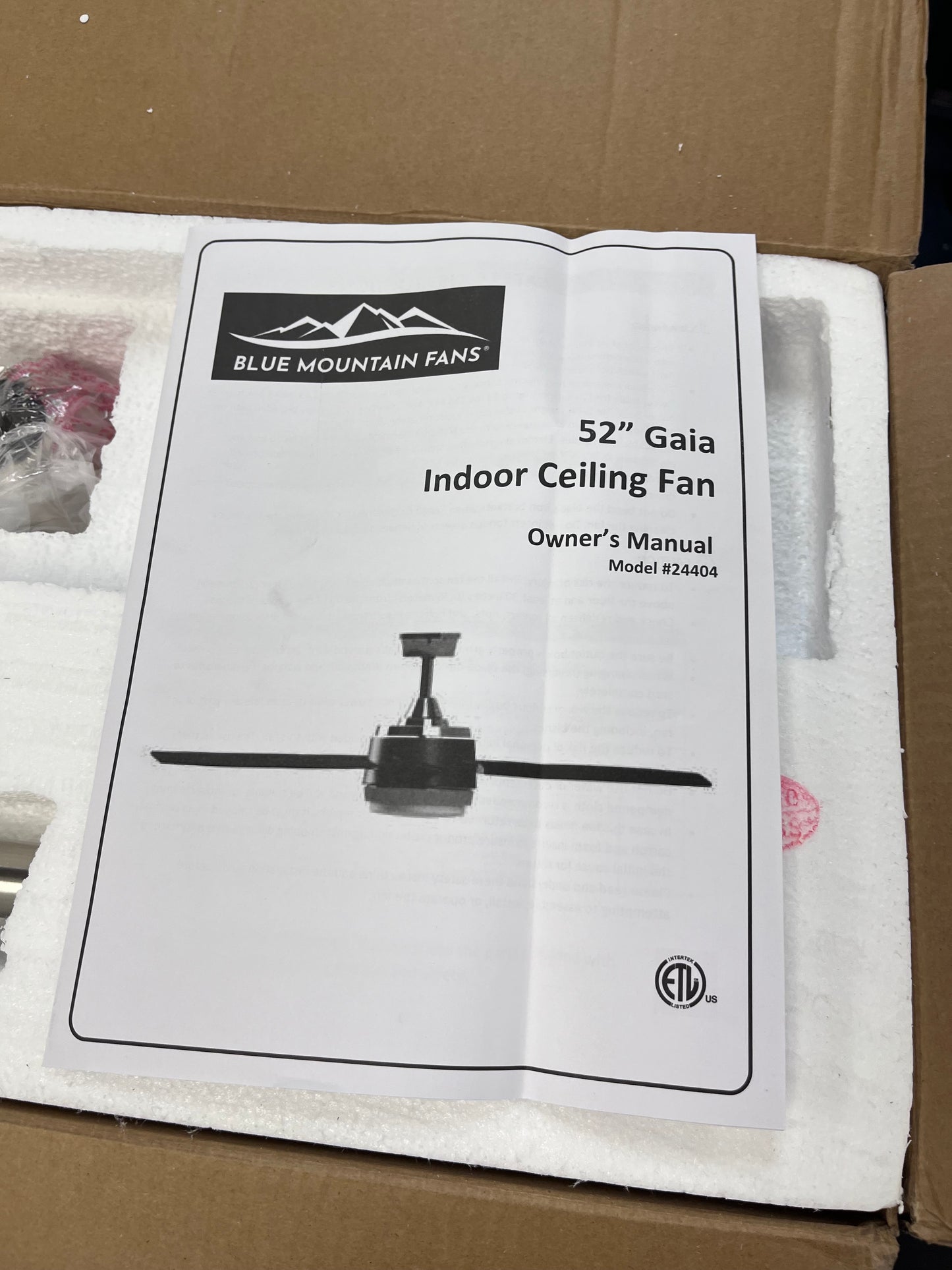Open Box BLUE MOUNTAIN FANS Gaia 52 in. Indoor Matte Black and Brushed Nickel Ceiling Fan with Integrated LED Light Kit and Remote Control