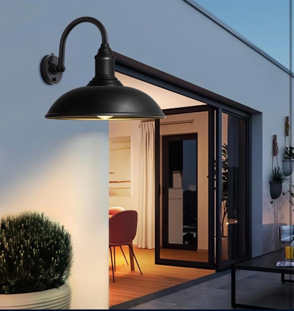 DENGNBJ Large 18" Outdoor Barn Gooseneck Light Dusk to Dawn, Classic Farmhouse Barn Wall Sconce, Gooseneck Lighting for Porch, Garage