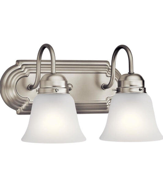 Kichler 12.25" 2-Light Vanity Bath Light in Brushed Nickel, Modern Bathroom Light with Clear Satin Etched Glass, (12.25" W x 8" H), 5336NIS