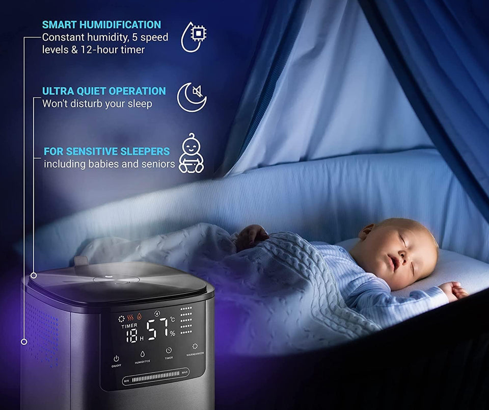 Open Box Hupro Top Fill Cool Mist & Warm Mist Humidifier for Large Room Home Bedroom Living Room 4L Big Capacity, Air Ultrasonic Humidifiers with Essential Oil Diffuser, Sleep Mode, Quiet for Baby