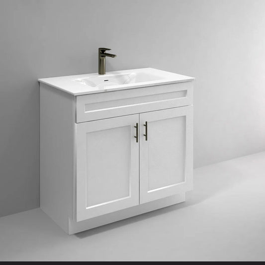 White Shaker 36-inch bathroom vanity base cabinet without sink or top