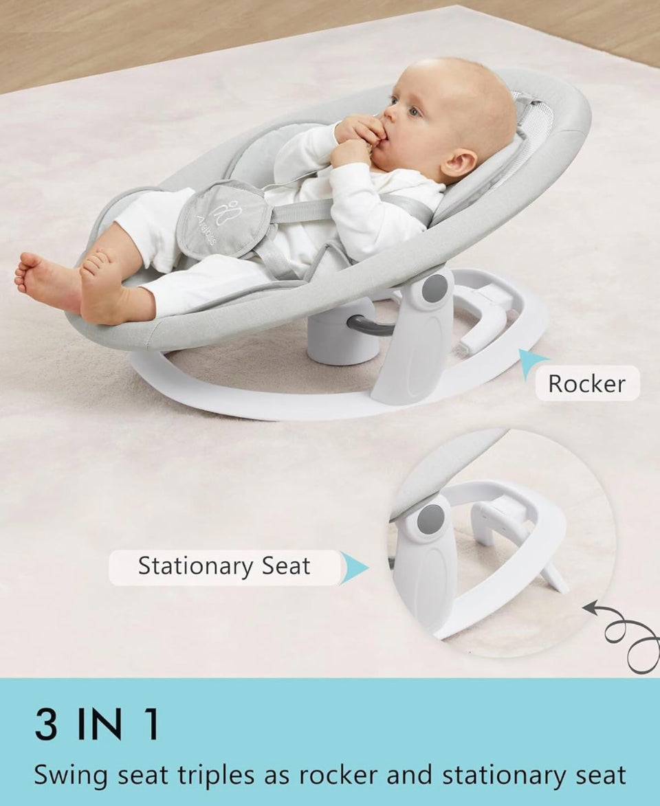 Used Angelbliss 3 in 1 Baby Swing with Motion Detection, Portable Baby Swings for Infants with Removable Rocker & Stationary Seat, Bluetooth Enabled w