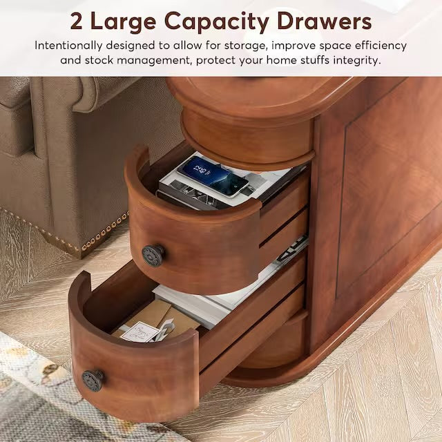Tribesigns Eric 24 in. Brown Solid Wood Chairside End Table, Two-Drawer Narrow Side Table, Fully Assembled