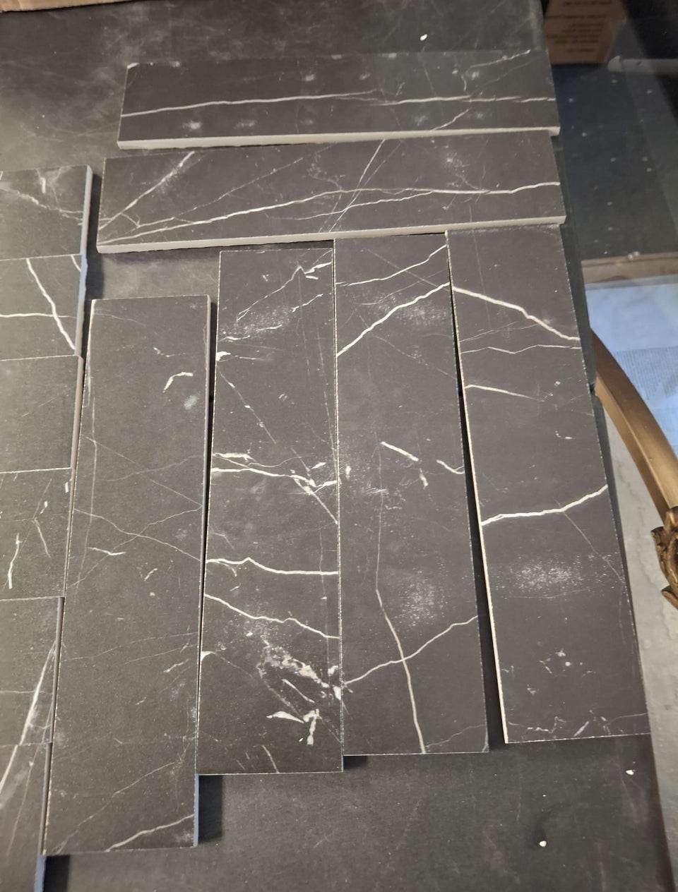 Open Box Corso italia Impero Black 3 in. x 12 in. Marble Look Porcelain Floor and Wall Tile (3.39 sq. ft. /Case)