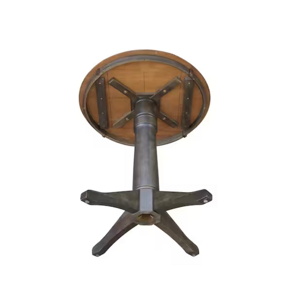 Open Box International Concepts Hickory/Coal 30 in. Round Top Solid Wood Counter Height Pedestal Dining Table - Seats 2