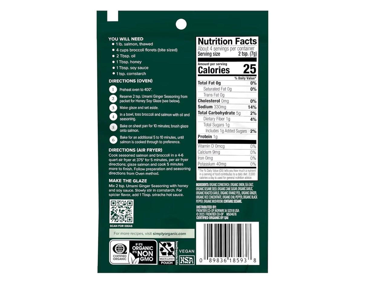 Simply Organic Sheet Pan Seasoning Umami Ginger 0.99 Oz By Simply Organic 1 Pack