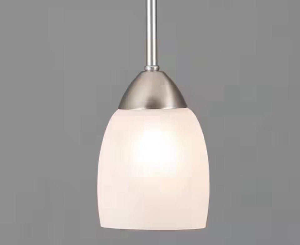 Yosemite OPEN BOX Mirror Lake 1-Light Brushed Nickel Mini Pendant with White Etched Glass Shade