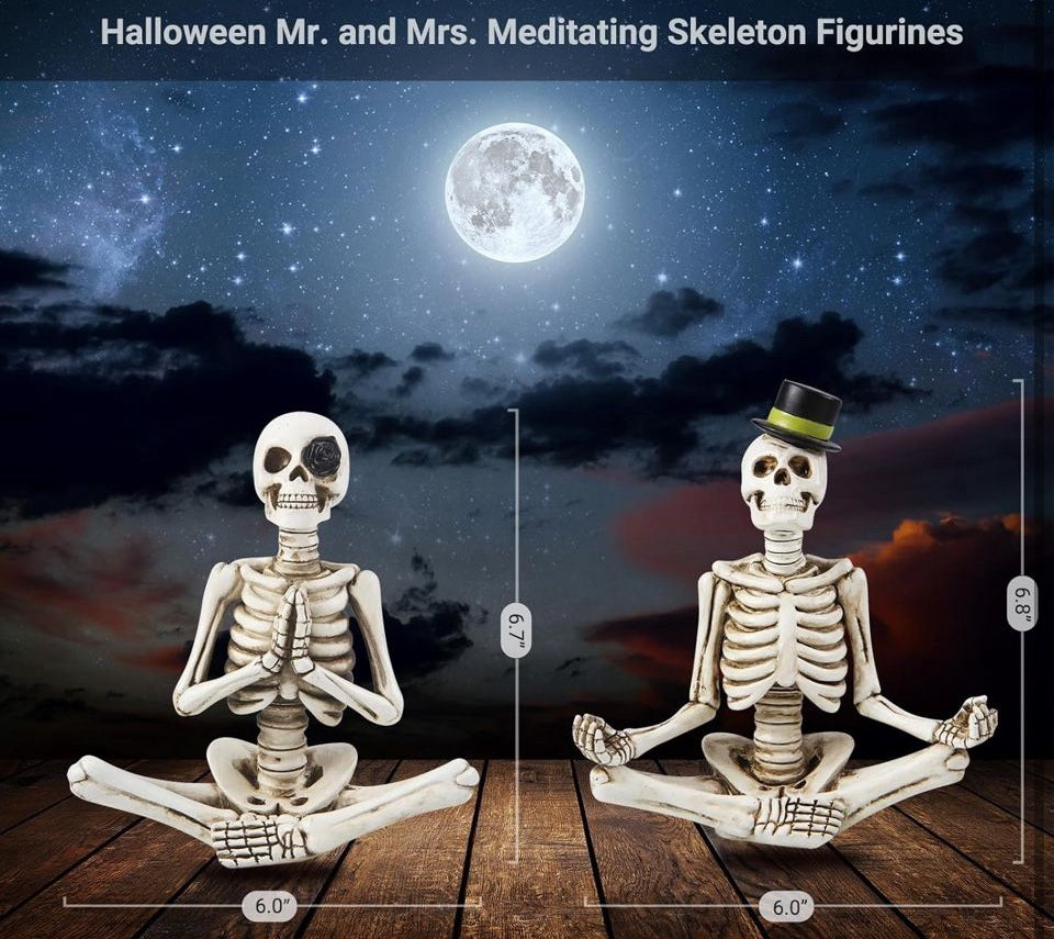 Open Box New OYATON Halloween Decorations Indoor, Gothic Skeleton Couple Decor for Home & Office, 2 Pack Small Resin Skull Figurines, Spooky Tabletop