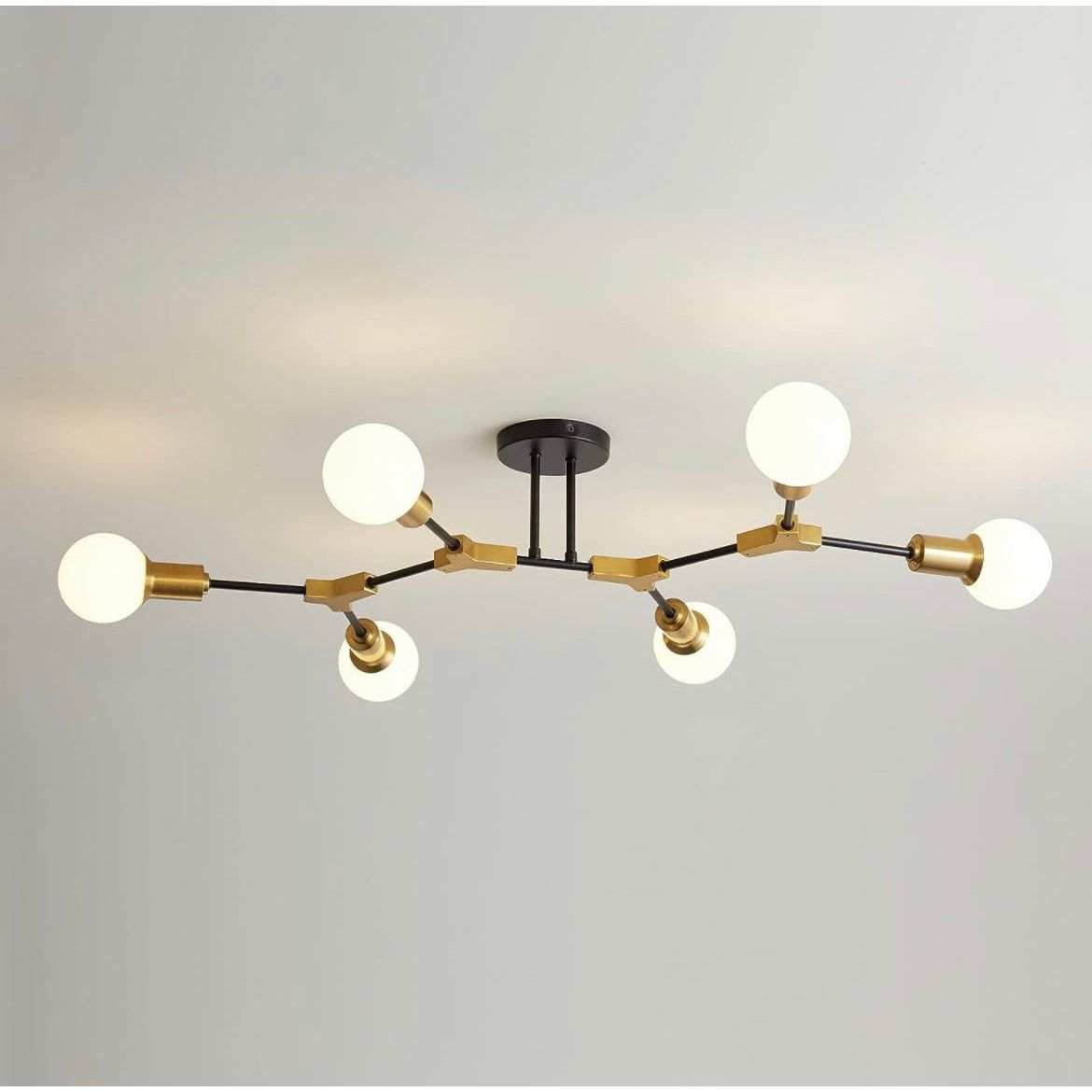 Epinl Modern Sputnik Light Fixture 6-Lights Chandelier Black and Gold Chandelier Metal Semi Flush Mount Ceiling Light for Bedroom Living Room Hallway.E26 Socket - Selzalot