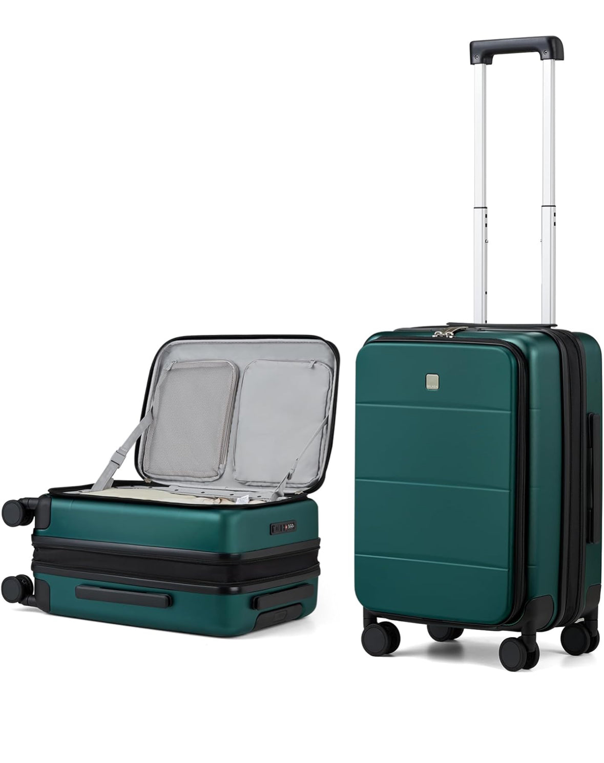 MILADA expandable carry on luggage in blackish green with modern design, TSA lock, and 360-degree spinner wheels.