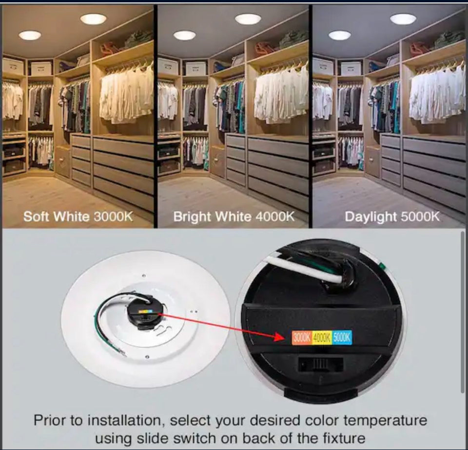 Open Box Commercial Electric 10 in. 18-Watt Adjustable CCT Disk Light LED Flush Mount Light Fixture 1500 Lumens J-Box Compatible 120V Dimmable