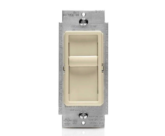 Leviton SureSlide Dimmer Switch light almond color wall switch with slide control for LED, halogen, and incandescent bulbs