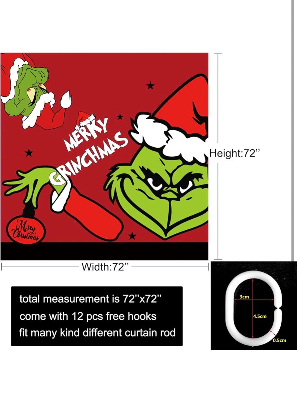 Cuteiush Bathroom Shower Curtain Merry Christmas Holiday Waterproof & Removable