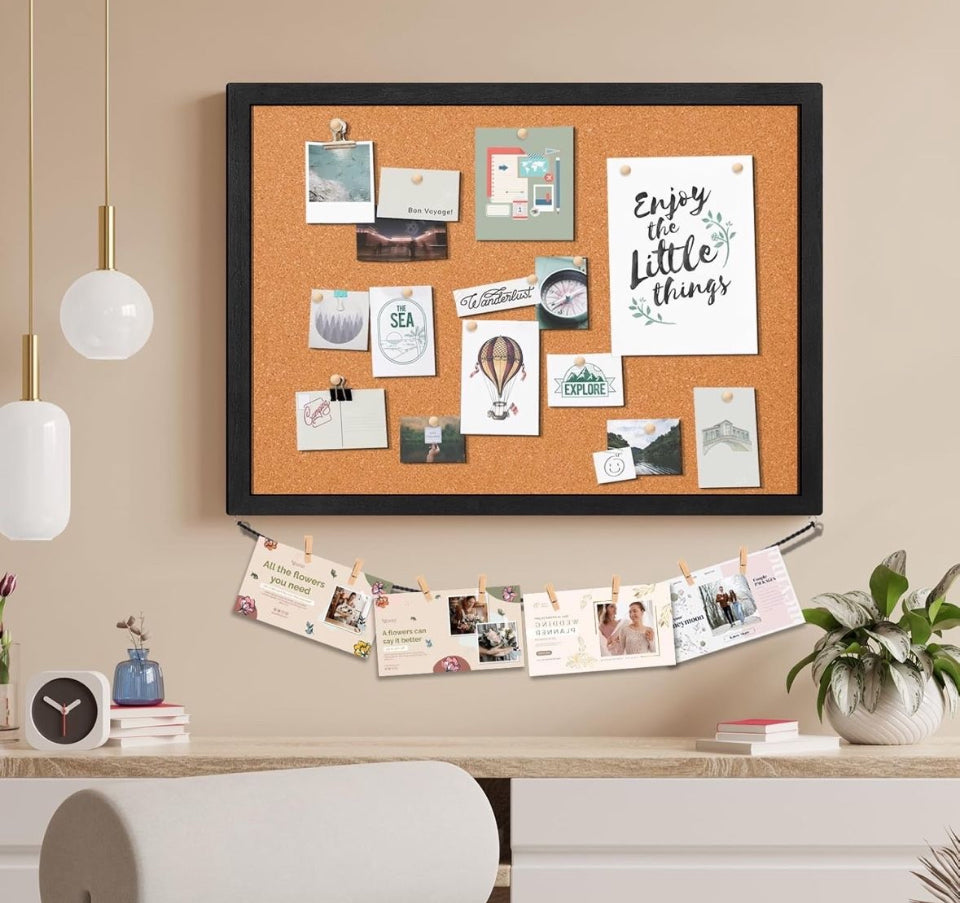 Open Box Miratino Cork Board Bulletin Board, 23x18 Inches Wooden Frame Pin Board, Cute Cork Boards for Walls Hanging for Office, Home Decor, School (P