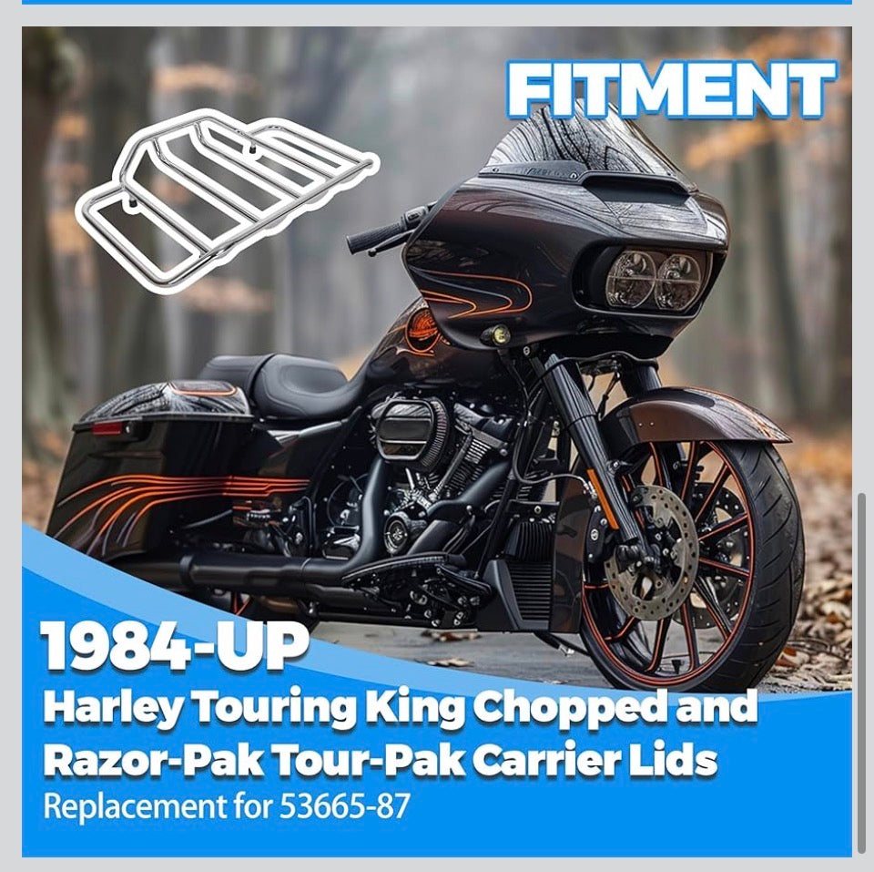 Open Box ECOTRIC Motorcycle Trunk Luggage Rack Trunk Top Rack Rail Compatible with Harley Davidson Touring 1984-2024 Road Glide Road King Street Glide