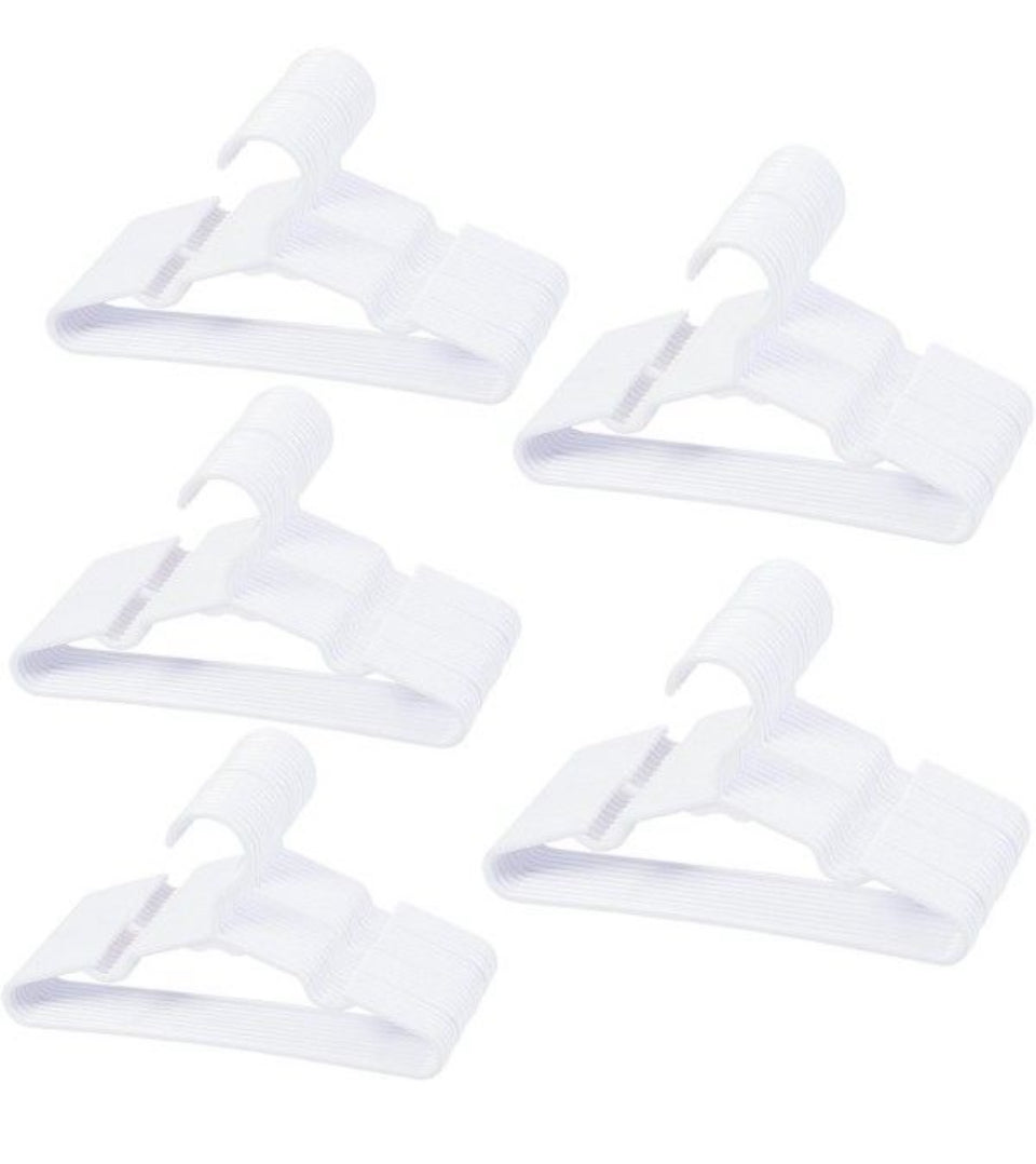Open Box VIIBASE 120-Piece White Plastic Baby Nursery Closet Hangers, Anti-Slip Laundry Infant Pant Hanger for Newborn Clothes Gift, Ultra-Thin Hanger