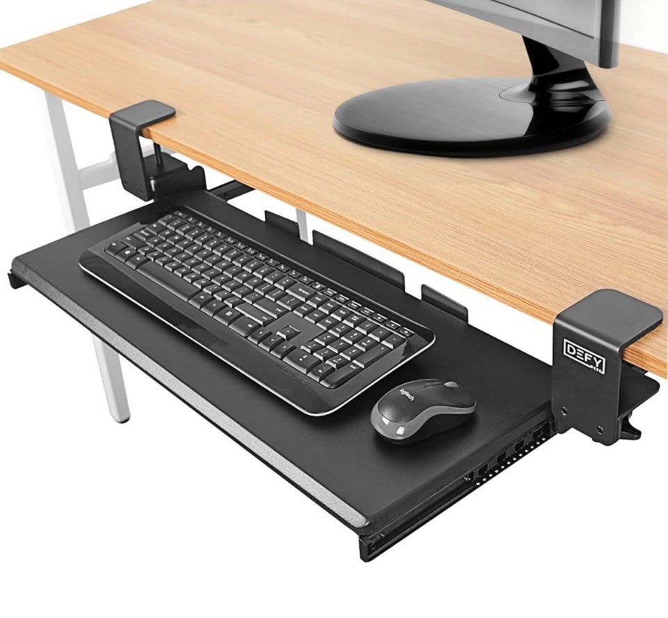 Open box DEFY DESK Clamp On Keyboardl Tray Under Desk Storage - Ergonomic Desk Drawer Computer Keyboard Stand Under Desk Drawer - Under Desk Keyboard