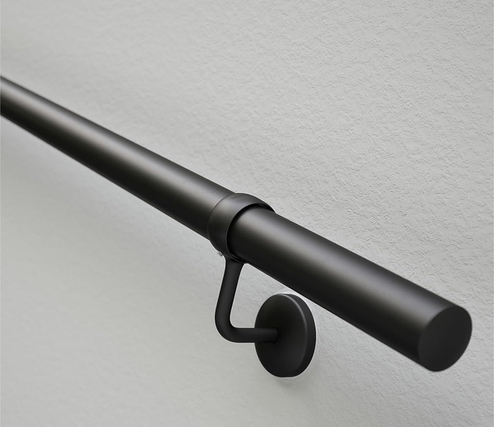 ROTHLEY 6.6 FT black industrial steel handrail with matte powder coat wall mount for indoor stairs