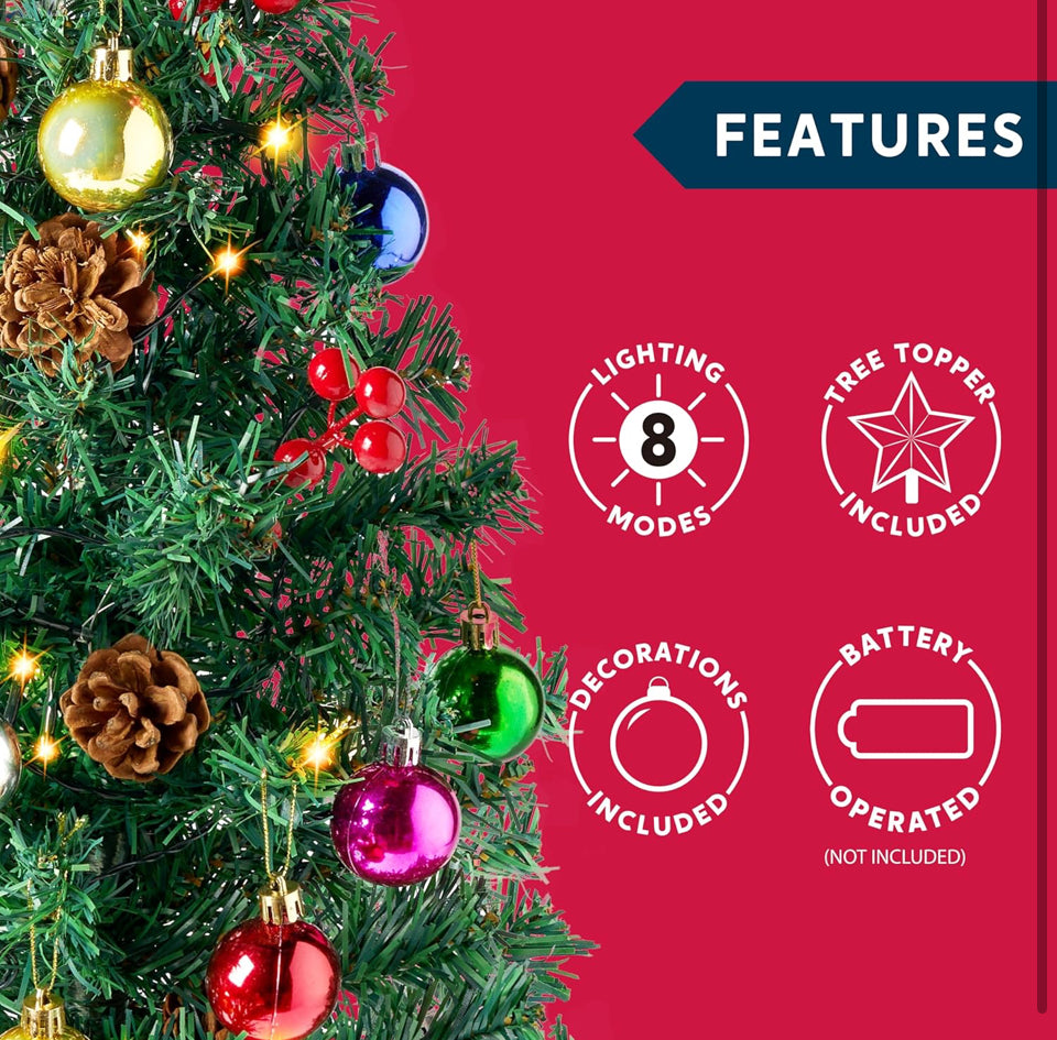 Open Box New "Joiedomi 24""/ 2FT Prelit Tabletop Christmas Tree with Warm Lights, Holly Berries, Pine Cones for Best Holiday Season Decorations Christ