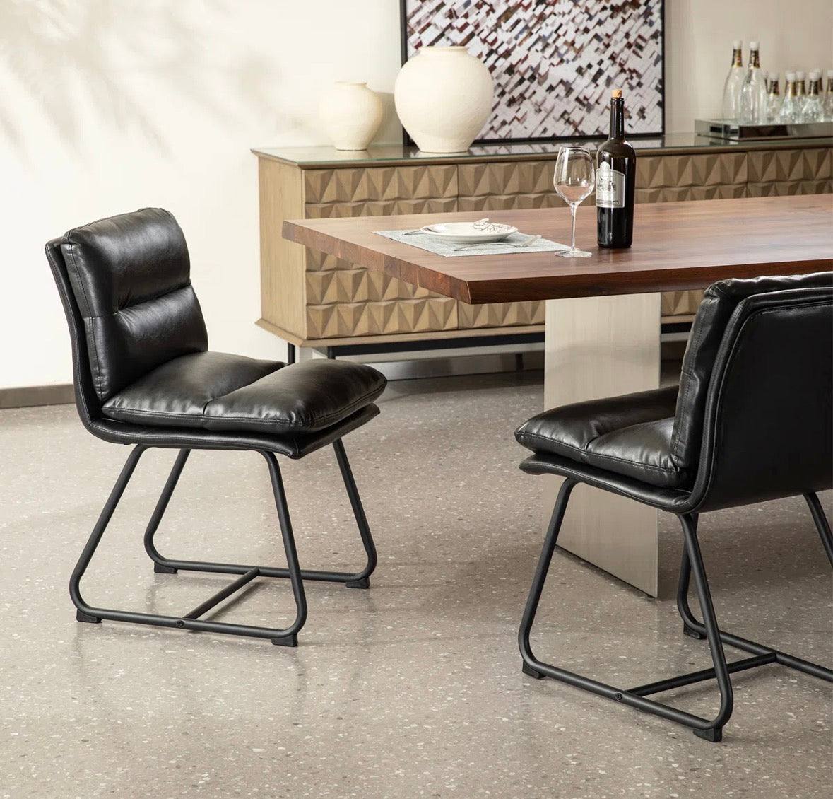 17 stories Modern Two-Tone Color Leatherette Mixed Fabric Dining Chair With Metal Black Tapered Legs (Set of 2)